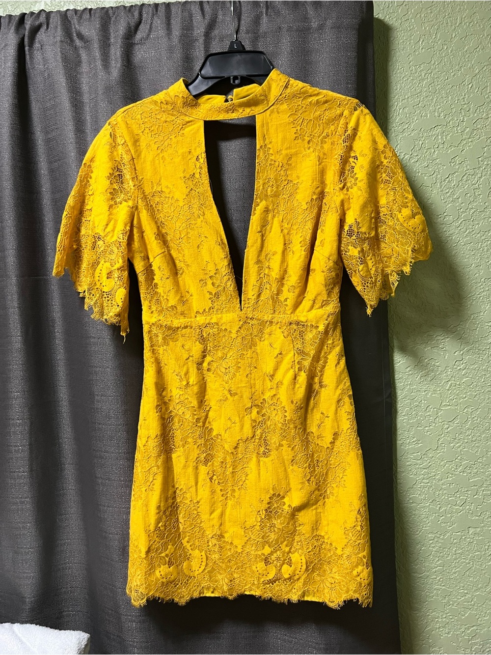 Honey Belle Lace Dress Lace Flutter Sleeve Mini Dress in Mustard Yellow